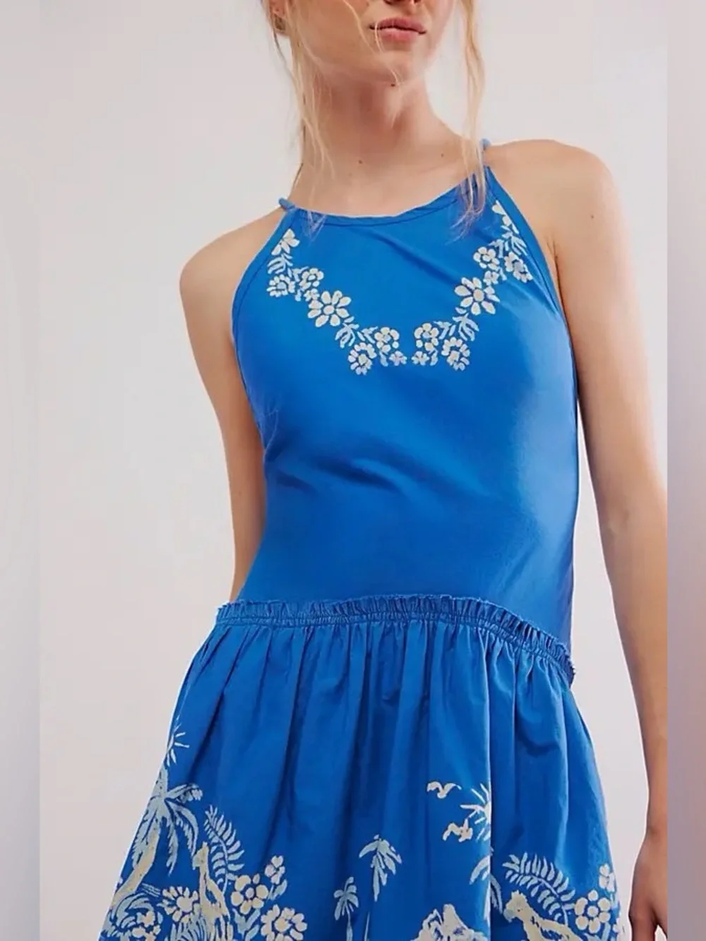 Free People Blue Indigo Deserted Island Mini Dress with Pockets Size Extra Small